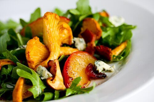 A beautiful fall salad complete with chanterelle mushrooms