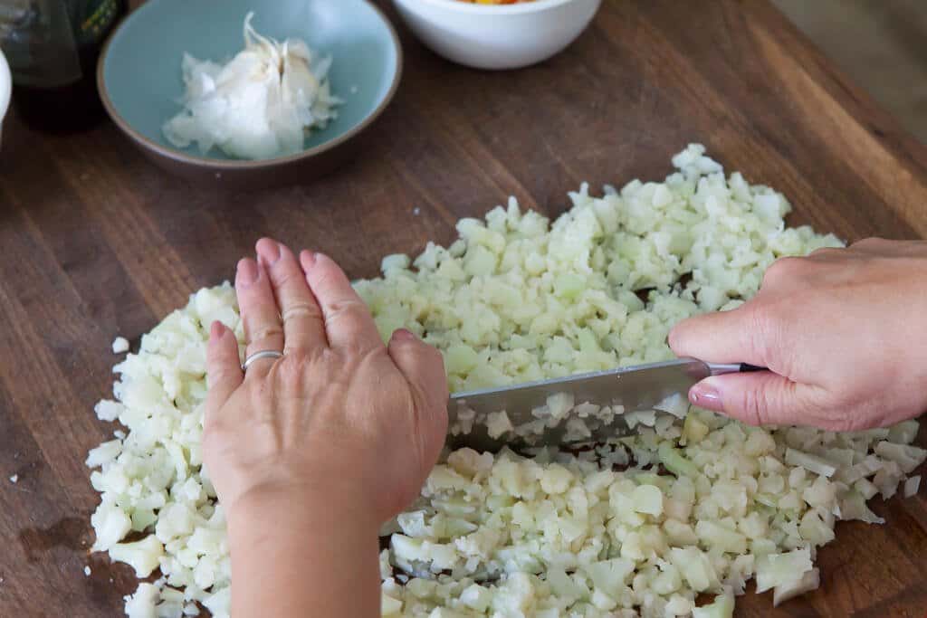 cauliflower rice chopping
