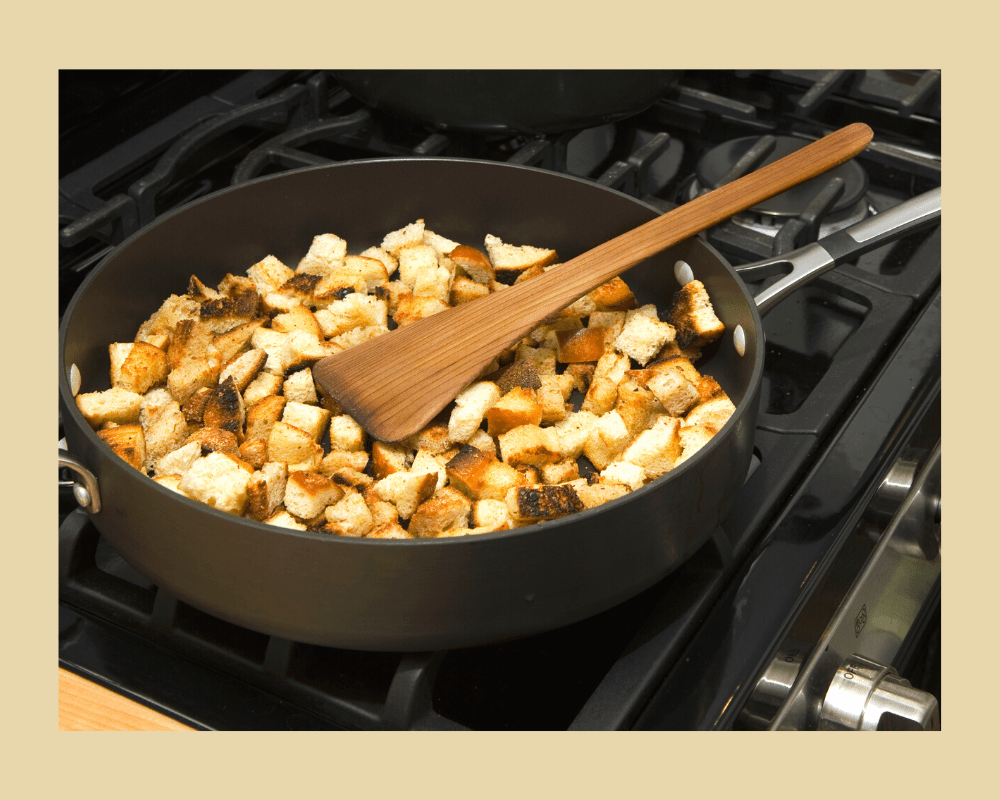 cooking croutons on the stovetop