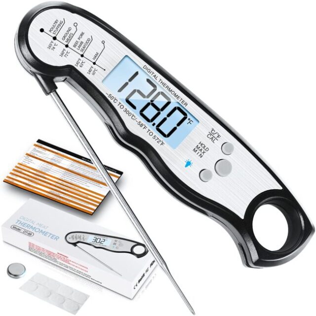 Digital Meat Thermometer, Waterproof Instant Read Food Thermometer for Cooking and Grilling